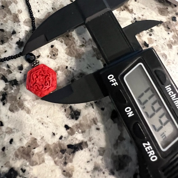 Red Cinnabar Pendant Black beaded Necklace - Picture 4 of 6